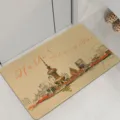 Linen printed entry doormat with Shanghai skyline sketch design, non-slip floor mat for home. - Tower