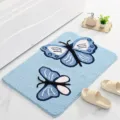 Alfombra de baño copetuda azul con diseño de mariposa, antideslizante y absorbente. - 40*60cm / Azul