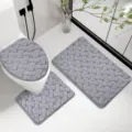 Faux rabbit fur bathroom mat set, thick plush non-slip toilet lid cover and absorbent floor rugs. - 50x80cm+50x40cm Mat Set / Gray