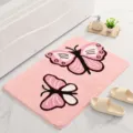 Alfombra de baño copetudo mariposa rosa, alfombra de suelo suave antideslizante dormitorio. - 40*60cm / Rosa