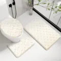 Beige faux rabbit fur bathroom mat set 3-piece non-slip plush toilet lid rug absorbent - 50x80cm+50x40cm Mat Set / White