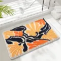 Tufted abstract floral bath mat, anti-slip water absorbent doormat for home bedroom. - 40*60cm / Orange