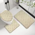 Faux rabbit fur bath mat set, non-slip absorbent toilet floor mat for bathroom decor - 50x80cm+50x40cm Mat Set / Khaki