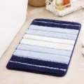 Blue white striped fluffy bath mat non slip floor rug for bathroom entrance home decor - Navy Blue