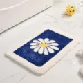 Daisy tufted bath mat absorbent non-slip floor rug cute floral carpet for home entryway - Navy Blue