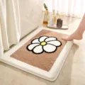 Fluffy daisy bath mat, soft non-slip floor carpet for bathroom, bedroom and entrance. - 40*60cm / Khaki
