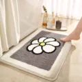 Fluffy grey bathroom mat with white daisy flower pattern, soft non-slip floor carpet for home. - 40*60cm / Gray