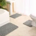 Grey pebble memory foam bath mat 3-piece set, non-slip absorbent bathroom floor rug runner - 50*80cm+U50*40cm+40*60cm / Gray