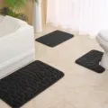 3-piece non-slip memory foam bathroom mat set with embossed pebble design for home floor use. - 50*80cm+U50*40cm+40*60cm / Black