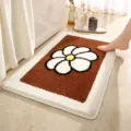 Fluffy tufted bath mat with floral design, soft absorbent non-slip floor rug for bathroom. - 40*60cm / Coffee