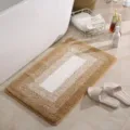 Brown and white tufted bathroom rug, absorbent non-slip floor mat for home and hotel use. - Round-Corner Camel
