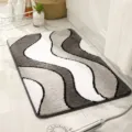 Modern minimalist bathroom bath mat absorbent anti-slip floor rug with wave pattern - 40x60cm / Striped Gray