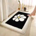 Black and white daisy bath mat, fluffy soft non-slip floor carpet for bathroom and doorway. - 40*60cm / Black