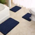 Bathroom mat set navy blue pebble memory foam bath rug 3 piece non slip toilet contour mat - 50*80cm+U50*40cm+40*60cm / Navy Blue