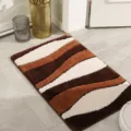 Modern abstract wavy bath mat, soft fluffy anti-slip floor carpet for bathroom entryway. - 40x60cm / Horizontal Coffee