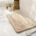 Bathroom memory foam bath mat with embossed HOME text, absorbent anti-slip soft floor carpet rug. - 50*80cm / Khaki