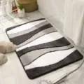 Modern minimalist grey and white striped bathroom floor mat, absorbent anti-slip door rug - 40x60cm / Striped Grey