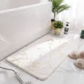 White gold marble pattern bath mat, soft faux rabbit fur anti-slip floor rug for bathroom. - 40*60cm / Cream