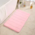 Pink memory foam bathroom mat, soft absorbent non-slip floor rug for home shower room. - Pink