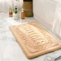 Tappetino da bagno in schiuma beige, tappeto doccia assorbente antiscivolo con testo in rilievo. - Cammello
