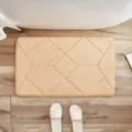 Memory foam absorbent bath mat, geometric pattern, non-slip floor rug for bathroom and kitchen. - Camel