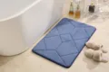 Blue memory foam bath mat, soft absorbent non-slip floor rug for bathroom and home use. - Navy Blue