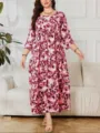 Vestido maxi largo floral de talla grande manga larga detalle, elegante ropa de uso diario. - 1XL / 0041