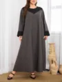 Plus size long sleeve maxi dress for women, casual contrast color loose abaya long robe. - 007