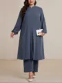 Große Größen lässiges zweiteiliges Outfit mit langärmliger Tunika und passender Hose. - 0XL / Mattschwarz (01)