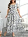 Plus-Size Blumen-Midikleid mit Spitzendetails und elegantem quadratischem Ausschnitt. - Stil 249
