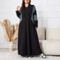 Robe maxi ample décontractée à blocs de couleurs et manches longues grande taille automne - 1XL / Gris