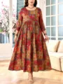 Elegantes Damen Maxikleid mit langem Arm und Vintagemuster in grossen Groessen Modestil. - Stil 242