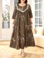 Elegantes Damen Maxikleid mit Blumenmuster, langen Ärmeln, weißer Spitze und Knöpfen. - Stil 240