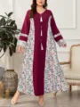 Abito lungo taglie forti a maniche lunghe con inserti fantasia colorati e dettagli con nappe. - 0051