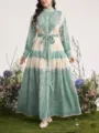 Elegante abito lungo con maniche lunghe e stampa cachemire, vista dettagliata ideale. - 0053