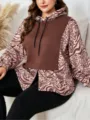 Große Größen Damen Kapuzenpullover, schickes abstraktes Tierprint Design mit einfarbiger Blende. - 4XL / Farbe 4