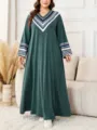 Details zum Damen Herbst V-Ausschnitt geometrischer Druck Trommelarm weites langes Kleid. - 0XL / Grün