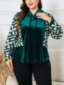 Elegante Damen Samt Kapuzenpullover in Übergröße mit geometrischen Ärmeln und bequem. - 4XL / Farbe 3