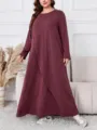 Elegantes langärmliges Maxikleid in Burgunderrot für große Größen mit Knopfdetails. - 0XL / Stil 214