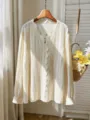 Casual long sleeve women blouse V neck off white elegant chic daily wear top garment style item - Color 19