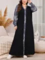 Plus Size Leopard Print Long Sleeve Maxi Dress Black Casual Elegant Long Gown - 0013
