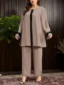Plus Size Damen Freizeit Zweiteiler Set mit Pailletten Langarmtop und passender Hose. - 11