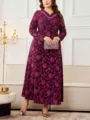 Grote maat lange mouw bloemen print maxi jurk, elegante paarse dames casual robe. - Donkerpaars Bloemen