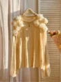 Elegant long sleeve top featuring stunning 3d floral applique for women daily wear. - Color 22
