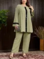 Eleganter Plus Size Damen Zweiteiler Langarm Pailletten Casual Oberteil und Hose Outfit - 12