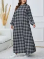 Plus size long sleeve black and white plaid dress casual elegant maxi dress for women - 3XL / Dresses / Multicolor