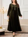 Elegante grote maat fluwelen maxi jurk lange mouw losse casual abaya voor dames winter - Donkergroen