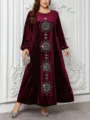 Elegantes Plus Size Samt Maxikleid mit langen Ärmeln und glitzernden Strassdetails für Damen. - 0XL / Stil 217