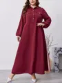 Vestido largo de talla grande burdeos de manga larga, casual suelto elegante para mujer chic - 3XL / Burdeos