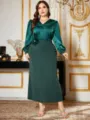 Elegantes Plus-Size Damen Satin-Oberteil und Glitzer-Rock zweiteiliges Freizeit-Outfit Set. - 17
